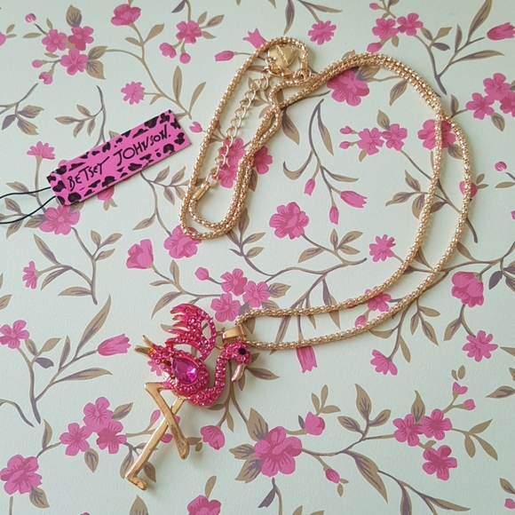 Betsey Johnson Style Necklace Flamingo Crystal Pendant Chain - Picture 5 of 11